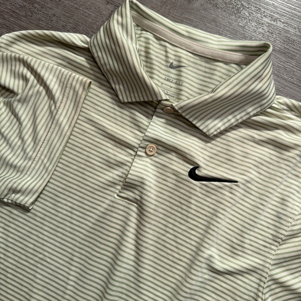 Nike Golf Polo Mens Small Green White Striped Performance Dri-FIT Victory Core